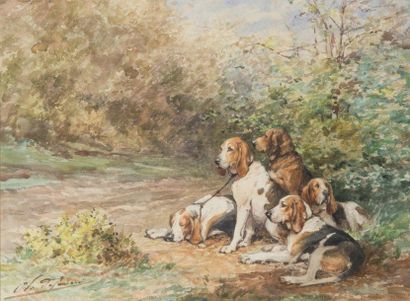 null Charles Olivier de PENNE (1831-1897)
Le relais de chien
Aquarelle sur papier...