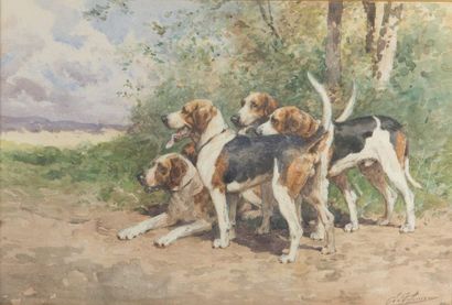 null Charles Olivier de PENNE (1831-1897)
Les cinq chiens Français tricolores à l’attache
Aquarelle...