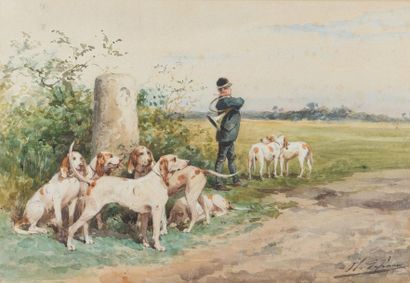 null Charles Olivier de PENNE (1831-1897)
Relais de chiens Porcelaine à la borne
Aquarelle...