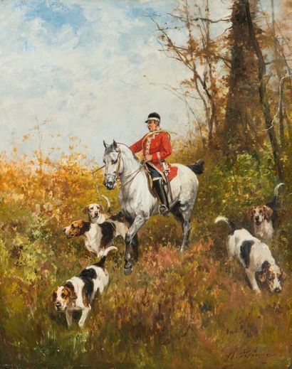null Charles Olivier de PENNE (1831-1897)
Veneur à cheval et meute
Huile sur panneau...