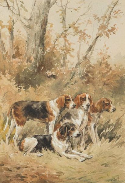 null Baron Karl REILLE (1886-1975)
Quatre chiens au repos
Aquarelle sur papier signée...