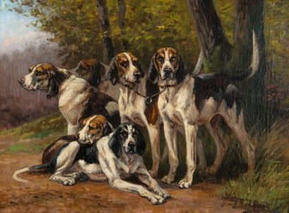 null Georges LA ROCQUE (1839-1932)
Relais de chiens Français tricolores
Huile sur...