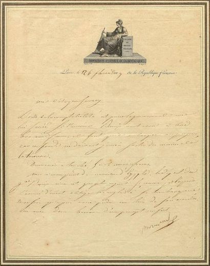 Lettre manuscrite signée : “Bonaparte”, adressée...