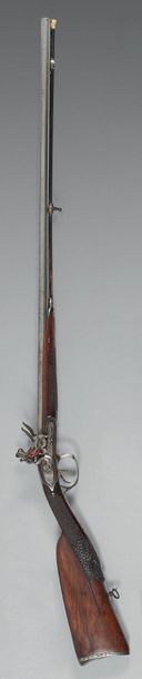 null Flintlock shotgun, double barrel in damascus table, stamped with Liège, length...