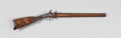 null Beautiful flintlock rifle, two superimposed barrels revolving by Le Page: barrels...