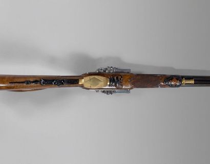 null Beau fusil de chasse à silex de la Manufacture de Versailles : Double canon...