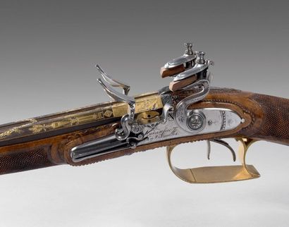 null Beautiful flintlock shotgun of the Manufacture of Versailles: Double barrel...