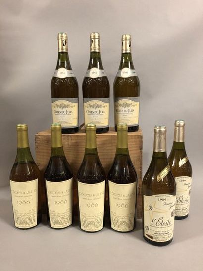 null 9 bouteilles CÔTES DU JURA (2 L'Étoile, Geneletti 1989; 3 JL Overnoy 1994; 4...