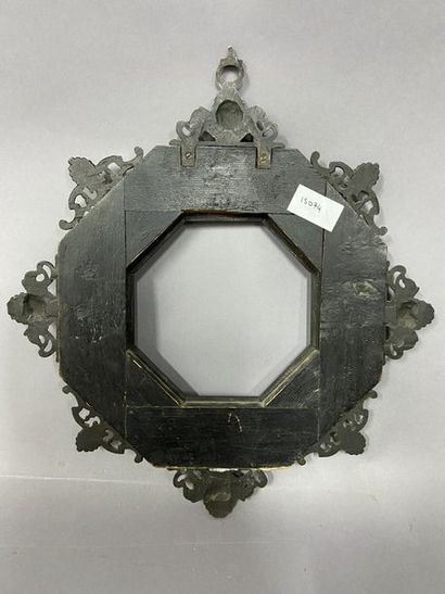 null Octagonal moulded and blackened wood frame decorated with gilded and openworked...