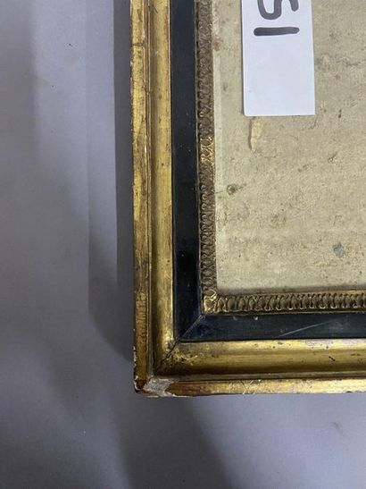 null Baguette en bois mouluré, doré et noirci

Epoque Louis XVI

40 x 29,5 x 4 cm...
