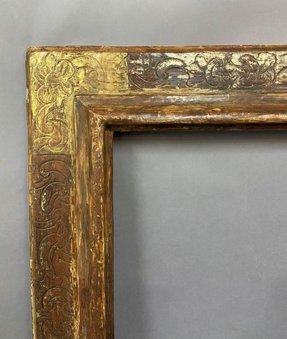 null Large moulded pine frame with an upside down profile, formerly silver and gold,...