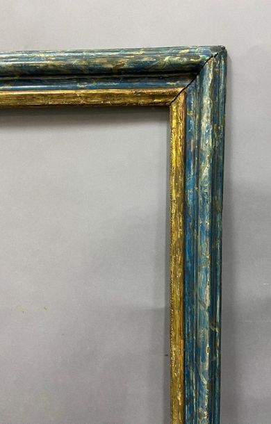 null Moulded wood frame, gilded and repatinated faux blue marble rebate, 

Italy,...