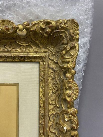 null Set of two Louis XIV and Louis XV style wooden and gilded resin frames,

twentieth...