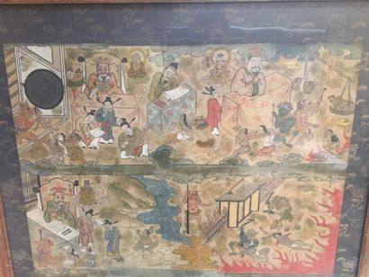 null CHINE ou Art Sino-tibétain. Rare grande peinture sur papier , représentation...