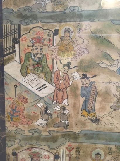 null CHINE ou Art Sino-tibétain. Rare grande peinture sur papier , représentation...