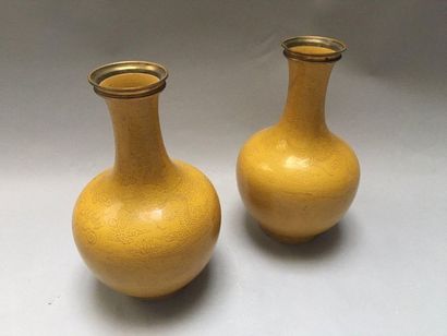 CHINE
Très rare paire de vases bouteilles...