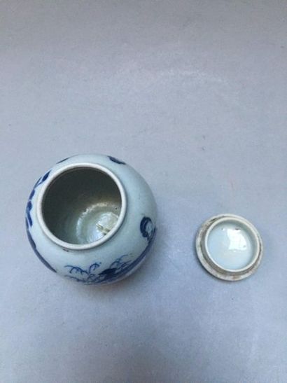 null CHINE 

Petit pot ovoïde couvert en porcelaine décoré en bleu sous couverte...