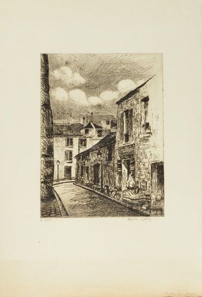 HENRI COLIN Deux gravures :

- La rue qui pleure numéroté 10/50 SBD. 35x26 cm

-...