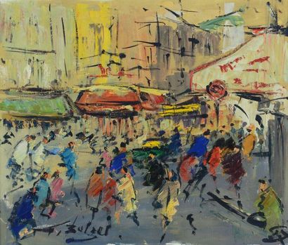Georges Berger Ecole moderne années 50, Huile sur toile

scène de rue colorée

Signature...