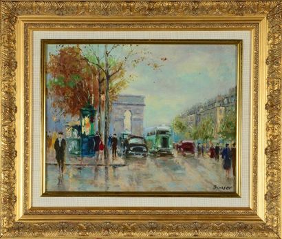 null HST Vue des Champs Elysées sous la pluie 

Portant signature Boyer