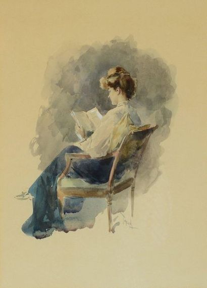 TOFANI Osvaldo (1849 - 1915) Portrait de femme à la lecture

Aquareller sur papier

Signé...
