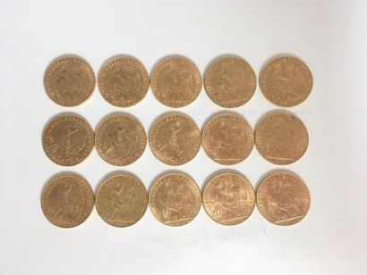 
15 pièces de 20 Francs or au Coq
