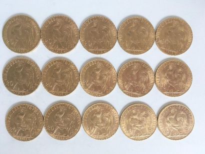 null 
15 pieces of 20 Francs gold at Le Coq
