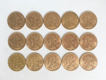 15 pièces de 20 Francs or au Génie Dupré