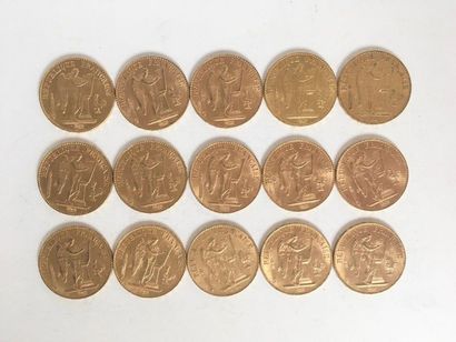 15 pièces de 20 Francs or au Génie Dupré