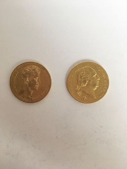 2 pièces de 40 Francs or datées : 1818 –...