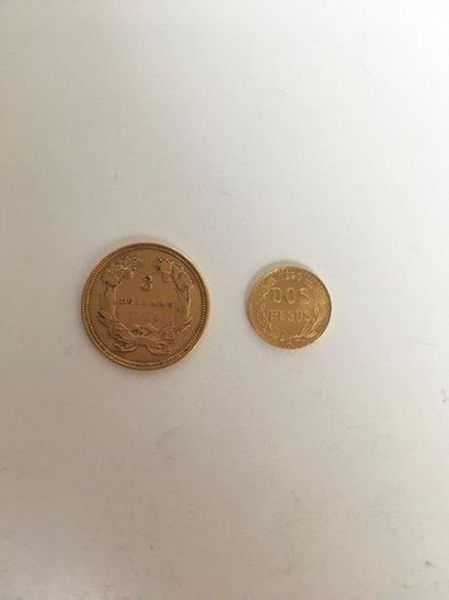 null 
Lot of 2 gold coins including :


-1 coin of 3 gold dollars dated 1854 (net...