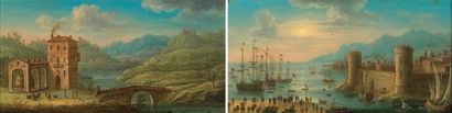 Orazio GREVENBROECK (Paris 1670 - 1730) Trois voiliers dans la rade d'un port de...