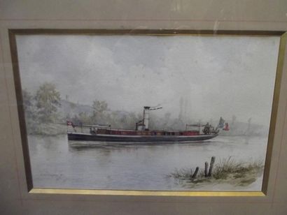 Jules DESPRES Embarcation de promenade de rivière Crayon aquarellé, signé et daté...