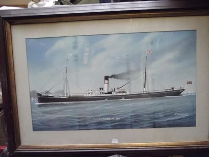 ALESSANDRO Le sream ship SS Ethellwalda Gouache, signée et datée 1903 39 x 66 cm