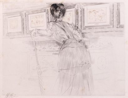 Paul HELLEU Les trois crayons de Watteau ou Madame Helleu devant les dessins de Watteau...