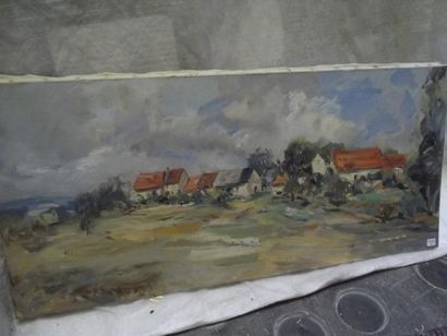 Jean-Baptiste GRANCHER (1911- 1974) Le village Huile sur toile 85 x 39 cm