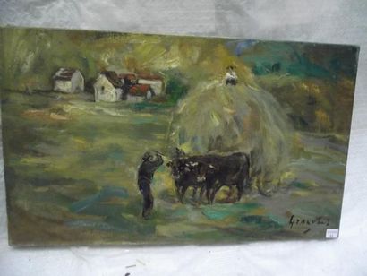 Jean-Baptiste GRANCHER (1911- 1974) Moisson dans la Creuse Huile sur toile, signée...