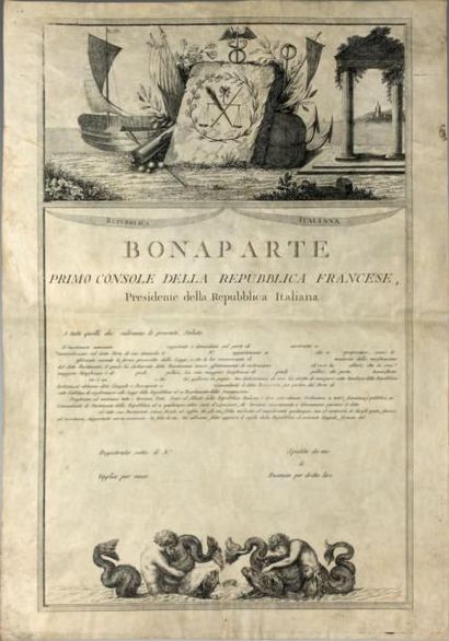 null Beau document italien imprimé sur parchemin: congé maritime de la Repubblica...
