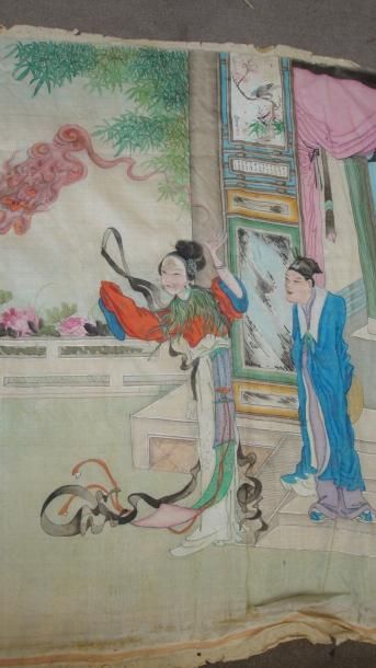 null Superbe rouleau de peinture sur soie, Chine, dynastie Quing, XIXème siècle....