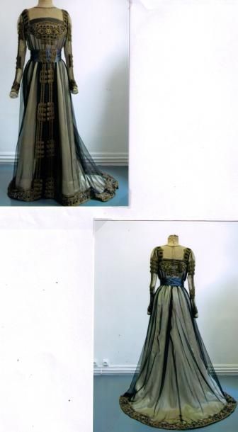 Jacques DOUCET Robe de bal "Tudor", vers 1905 (attribué à). Mousseline de soie noire...