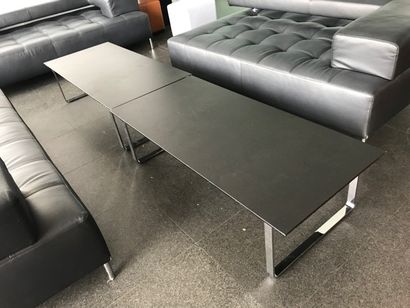 null 3 tables basses rectangulaires plateau bois mélaminé noir piétement métallique...