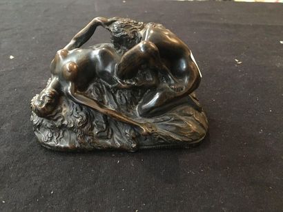 null J.M. LAMBEAUX, erotic scene, bronze print with brown patina, signed on the terrace,...