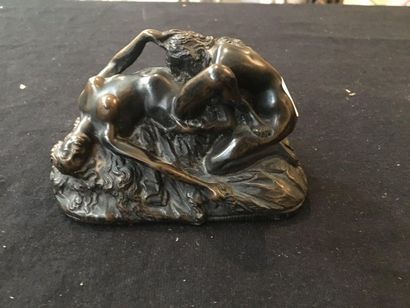 null J.M. LAMBEAUX, erotic scene, bronze print with brown patina, signed on the terrace,...