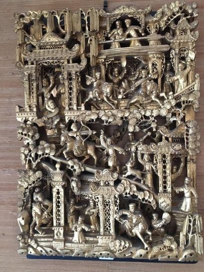 null Pair of carved, gilded and openwork decorative wooden elements, decoration of...