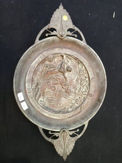 null Cup mounted on a metal base with two handles and a biblical scene Moses saved...