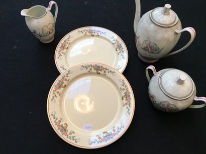null Teapot, milk jug, sugar bowl dancing couple

LIMOGES

Two plates marked SAINT...