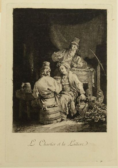 Jean -Baptiste LE PRINCE (1734 - 1781) 
La Vertu au cabaret
Le Chartier et la laitière.
Deux...