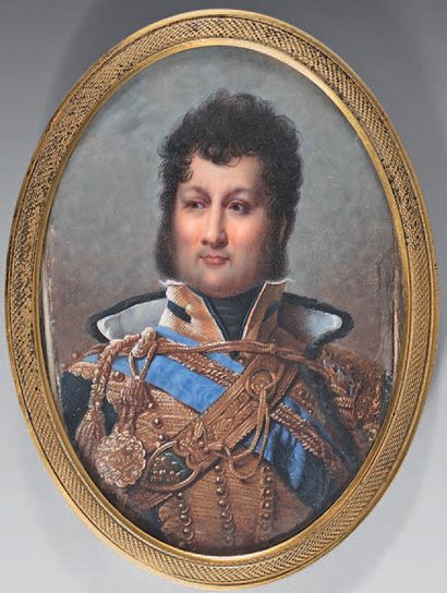 null Grande miniature sur ivoire, portrait de Louis Philippe Duc d'Orléans en tenue...