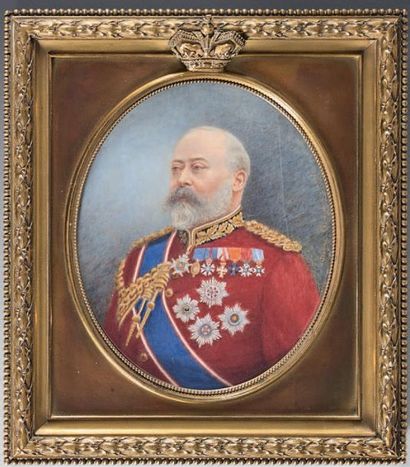 null Grande miniature sur ivoire, portrait officiel d'Edouard VII, Prince de Galles,...