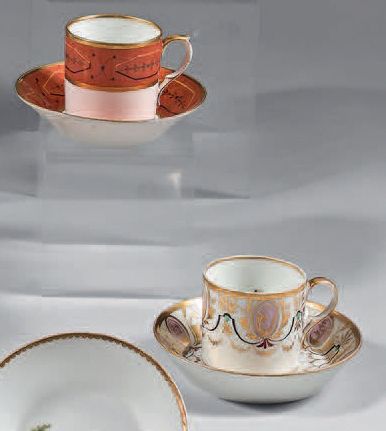 null Four coffee cups and their saucers in Paris porcelain from the late 18th and...